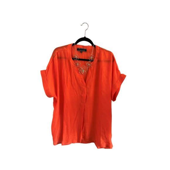 Bold and Bright: Short-Sleeved Orange Blouse - Picture 1 of 3